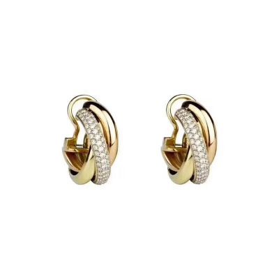 2019 Cartier Trinity De Cartier Yellow Gold/Pink Gold/Diamonds Intersect Rings Womens Earrings B8031900
