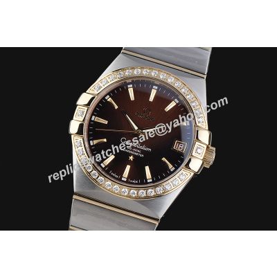 Omega Constellation Diamonds Rose Gold  Bezel 35mm Women's Date Watch 