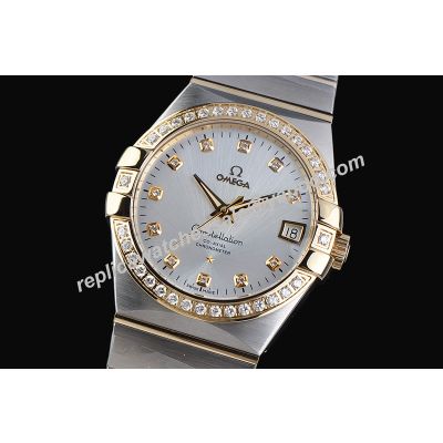 Omega Constellation 123.20.35.20.52.001 Diamonds Rose Gold 35mm Faux 2-Tone Bracelet Watch 