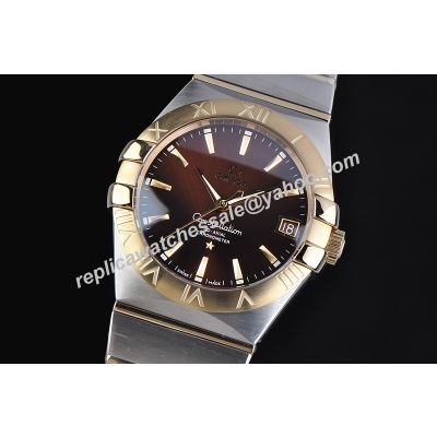Replica Omega Constellation Rose Gold Bezel 123.20.38.21.13.001 Brown Swiss Watch 