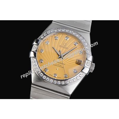 Omega Constellation Ladies White Gold 1207.15 Diamond Scale Steel Bracelet Watch