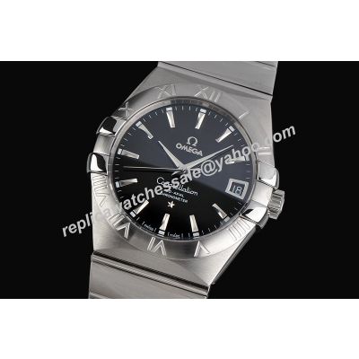 Omega Constellation Silver Swiss 38mm Ref 123.10.35.20.01.001Steel Bracelet Black Unisex Watch 