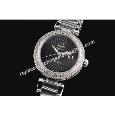 Omega De ville Ladymatic Diamond Bezel 34mm Ladies Black Date Watch  