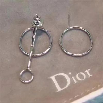Christian Dior Circle Drop Earrings Silver Celebrity Style High Quality Stylish Jewelry For Women