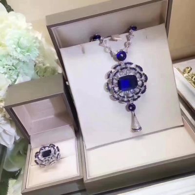 Bvlgari Divas' Dream Sapphire Skirts Pendant Crystal Tassel Ring-Necklace Celebrity Style Jewelry set For Women 