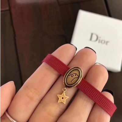 Christian Dior Dog Pendant Red Rope Yellow Gold Plated Bracelet Birthday Gift Sweet Girls  