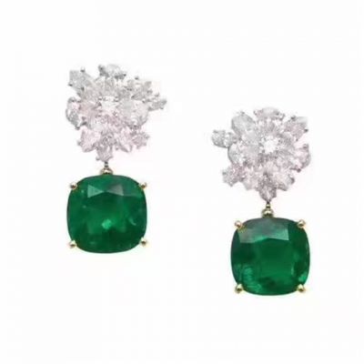 Bvlgari Emerald Flower Drop Earrings 925 Silver Celebrity Style Elizabeth Taylor Fine Women Jewelry