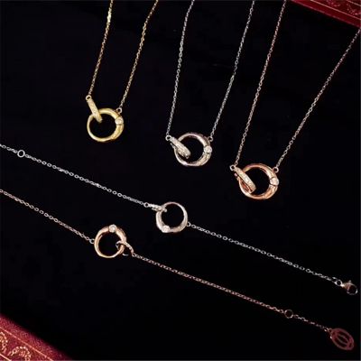 Cartier Narrow Double Circle Crystals Pendant Necklace-Braclet Set New Arrival Women Jewelry Valentine Gift