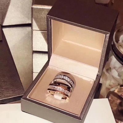 Bvlgari Bvlgari Square Crystals Ring 2018 Newest White Gold/ Pink Gold Jewelry Women Wedding Gift 