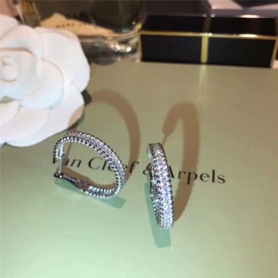 Van Cleef & Arpels Perlée Crystals Beads Edge 3 Row Hoop Earrings Engagement Jewelry For Women
