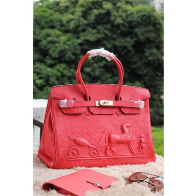 Hermes Logo Red Womens Birkin 35CM Flap Totes Narrow Handle Leather Belt With Golden Buckle 