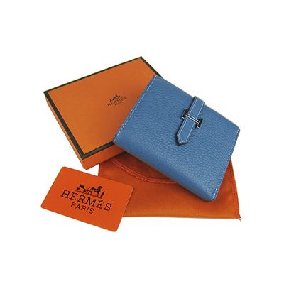 Fashion Blue Bi-fold Grained Leather Hermes Wallet Zipper Flat Pocket For Mens & Womens Paris Price 