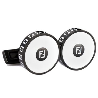 Most Quality Fendi Double F Logo Black & White Fashionable Round Cufflinks Male