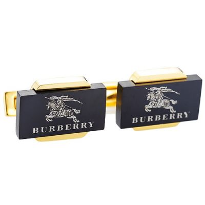 Top Sale Burberry Delicate Gold And Black Business Cubical Cufflinks Logo Pattern Men 