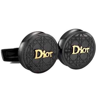 Best Christmas Gift Christian Dior Gold Logo Cannage Motif Round Black Men's Cufflinks