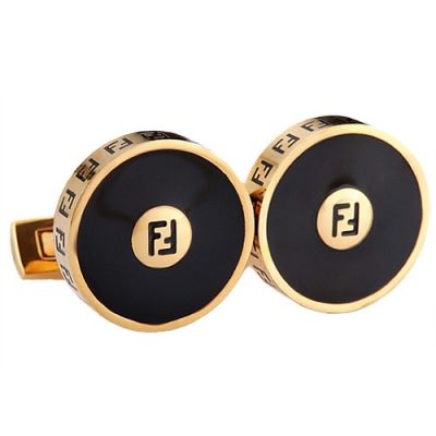 2017 Christmas Gift Men's Fendi Round Black And Gold Cufflinks Logo Cutwork