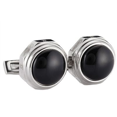 Cartier Best Sale Santos De Elegant Style Black Spherical Surface Silver Cufflinks Men