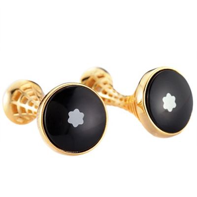 Cheapest Montblanc Gold And Black Round Sleeve Buttons Heritage Logo Elegant Style 
