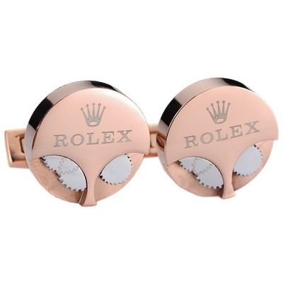 Hot Selling Rolex Rose-Gold Nummular Business Cufflinks Silver Gears Carved Logo Male 