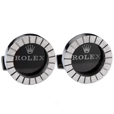 Most Fashionable Rolex Carved Symbol Silver Round Cufflinks Office Style For Men