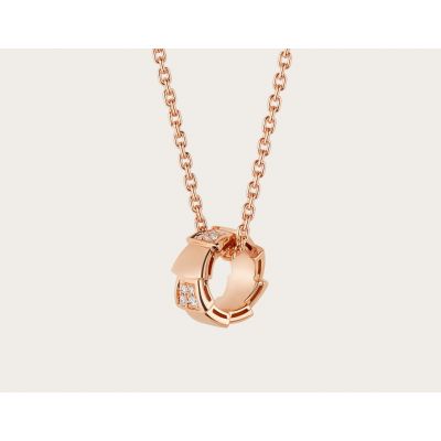 Bvlgari Serpenti Viper Wide Ring Pendant Female Diamonds Necklace White Gold/Rose Gold Replica 355254 CL858299 