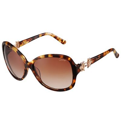 Cartier Oversized Havana Frame Golden Owl Motif Brown Lenses Sunglasses For Lady Celebrity Vibe