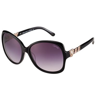 Cartier Oversized Butterfly Black Frame Golden Diamonds Owl Motif Ornaments Purple Lenses Driving Women Sunglasses 