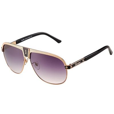 Cartier C Decor Aviator Gold Frame Black Signature Purple Lenses Sunglasses Driving Traveling For Men & Women