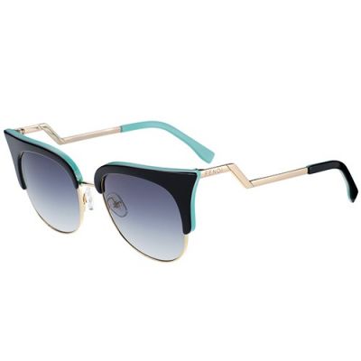 Fendi Clubmaster Black & Turquoise Frame Ladies Popular Zig-zag Temples Sunglasses