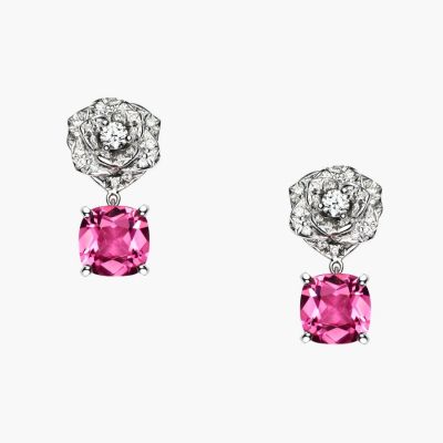 Piaget Luxury Rose Earrings Replica Diamonds Cushion-cut Pink Tourmaline Jewelry Party Style UK G38U0052