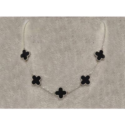 Van Cleef & Arpels Vintage Alhambra 5 Clover Pendants Necklace Replica CVA079 White Gold Necklace ,Black Clover Onyx