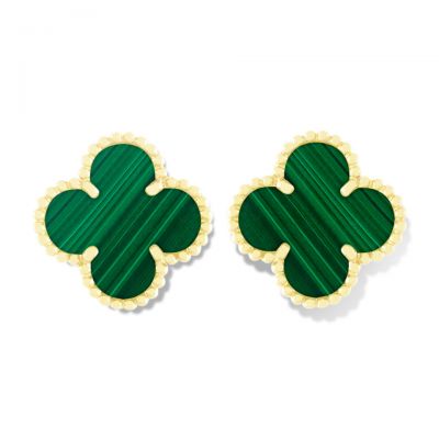 Van Cleef & Arpels Vintage Alhambra Stud Earrings Knock Off Green Malachite VCARO3QL00