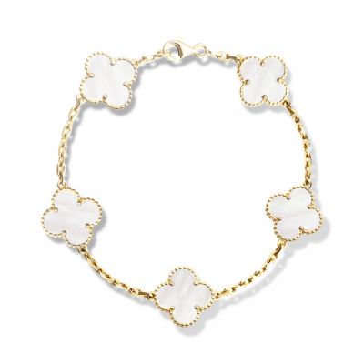 Van Cleef & Arpels Vintage Alhambra Chain Bracelet White Mother-of-pearl 5 Motifs VCARA41800