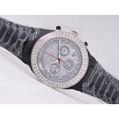Versace Ladies Chrono Diamond Bezel Black Ceramic 24 Hours Date  Replicated Watch 