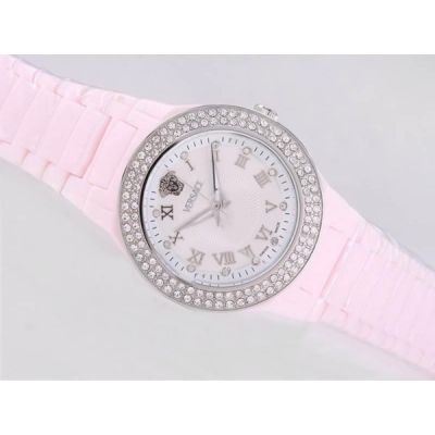 Versace Quartz 44mm MOP Ladies PINK Ceramic 1ct Diamond Watch