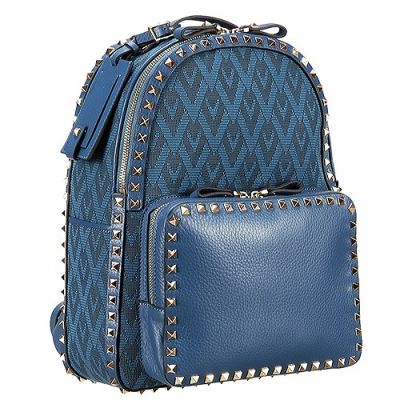 Classical Valentino Garavani Rockstud Canvas & Leather Deep Blue Women's Backpack Bowknot Bag 