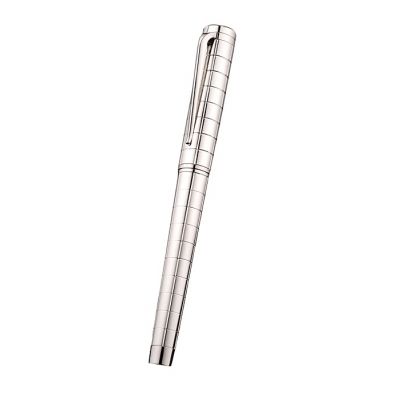Bvlgari Vertical Grooved Cutwork Silver Ballpoint Pen With Logo Finial Perfect Weight Balance 