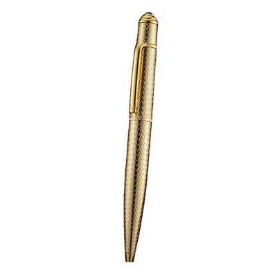 Cartier Grooved Pattern Premier Luxury Yellow Gold Ballpoint Pen With Logo Clamp Ring Replica 