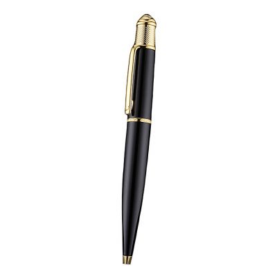 Cartier Embossed Logo Center Band High Quality Yellow Gold & Black Lacquer Ballpoint Pen Low Price 