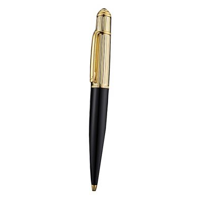 Cartier Yellow Gold Grooved Upper Tube Black Lacquer Ballpoint Pen Best Choice For Gift