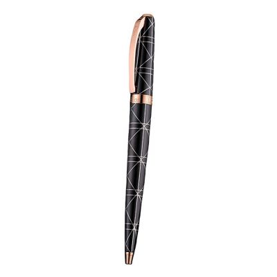 2017 New Logo Clip Rose Gold & Black Lacquer With Silver Pattern Ballpoint Pen Replica