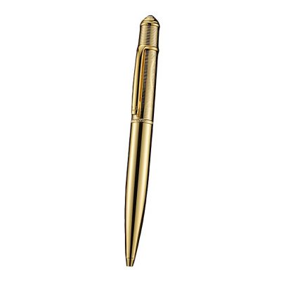 AAA Quality Cartier Logo Center Band Carving Pattern Upper Tube Luxury Yellow Brass Ballpoint Pen Replica