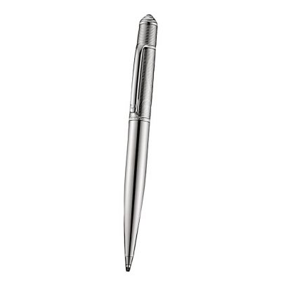 Most Popular Cartier Silver Ballpoint Pen With Grooved Upper Tube & Logo Clamp Ring 