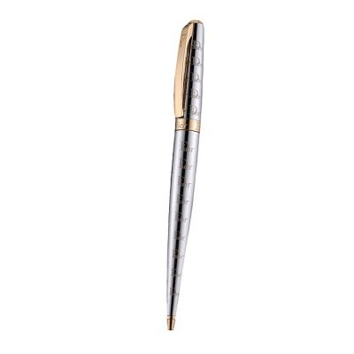 Christian Dior Mesmerizing Monogramed Silver Ballpoint Pen With Yellow Gold Rimmed Perfect Weight Balance