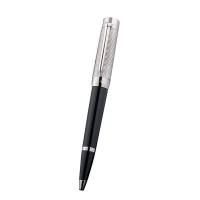 Rolex Silver Chequer Engraving Cap Black Lacquer Good Price Ballpoint Pen With Silver Clamp Ring