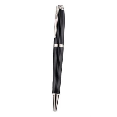 2017 New Logo Clip Black Lacquer Grooved Ballpoint Pen With Silver Center Band Replica 