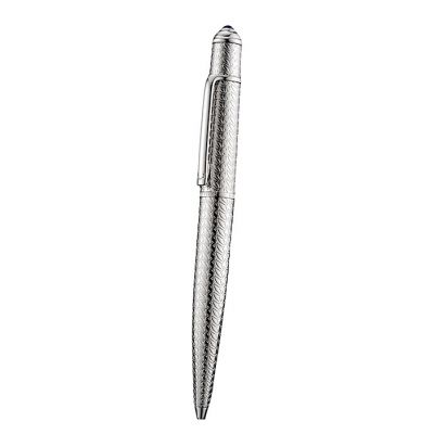 High Quality Cartier Logo Center Band Fully Carving Pattern Easy Flow Silver Ballpoint Pen Online 
