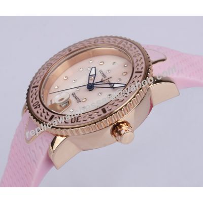 Ulysse-Nardin Lady Marine Ref 8106-101E-3C/10.17 Pink Strap  Rose Gold Diver Watch 