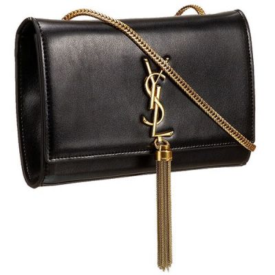 Saint Laurent Cassandre Smooth Cortical Exterior Women's Shoulder Tassel Bag Black Lambskin Leather 