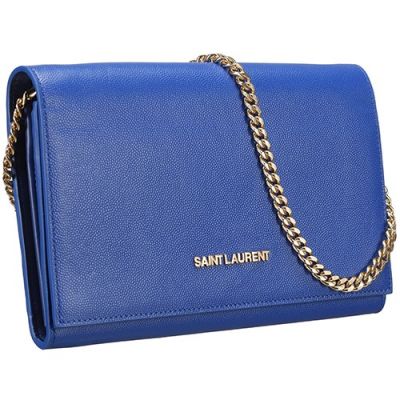 Fake Saint Laurent Classic Tote Bag Slim Golden Chain Saint Laurent Logo Front  Women Blue